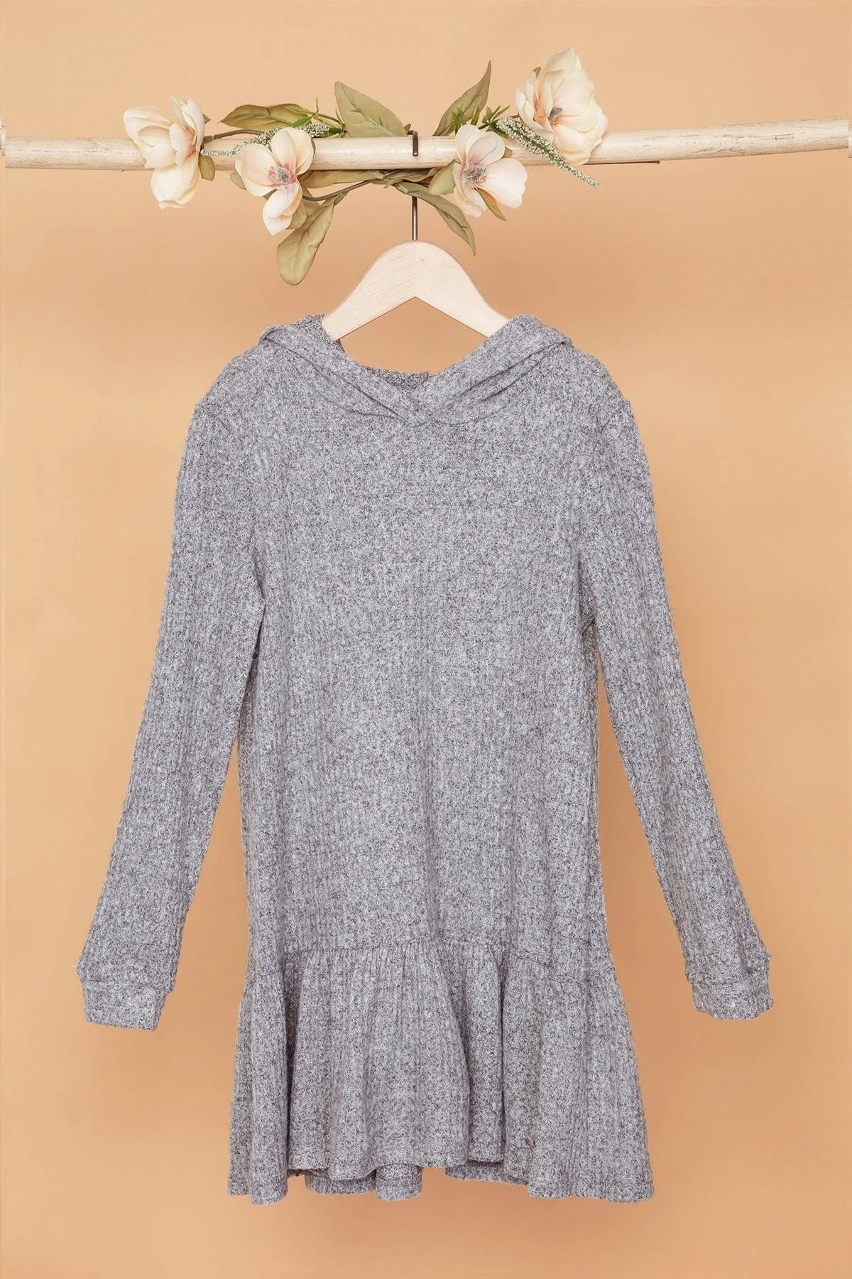 Little Girls Heather Grey Ribbed Soft Knit Dress
