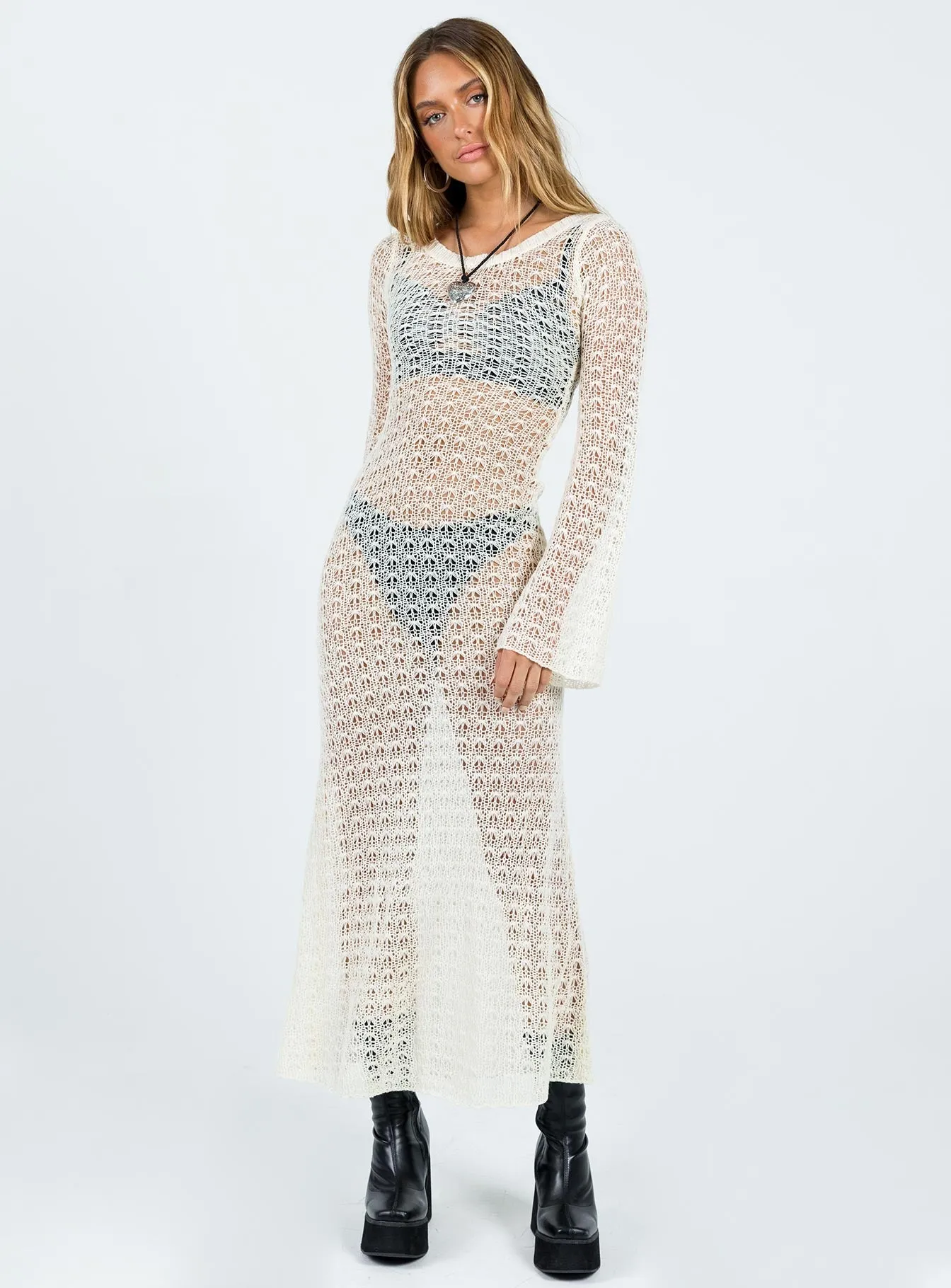 Margarida Crochet Maxi Dress Beige