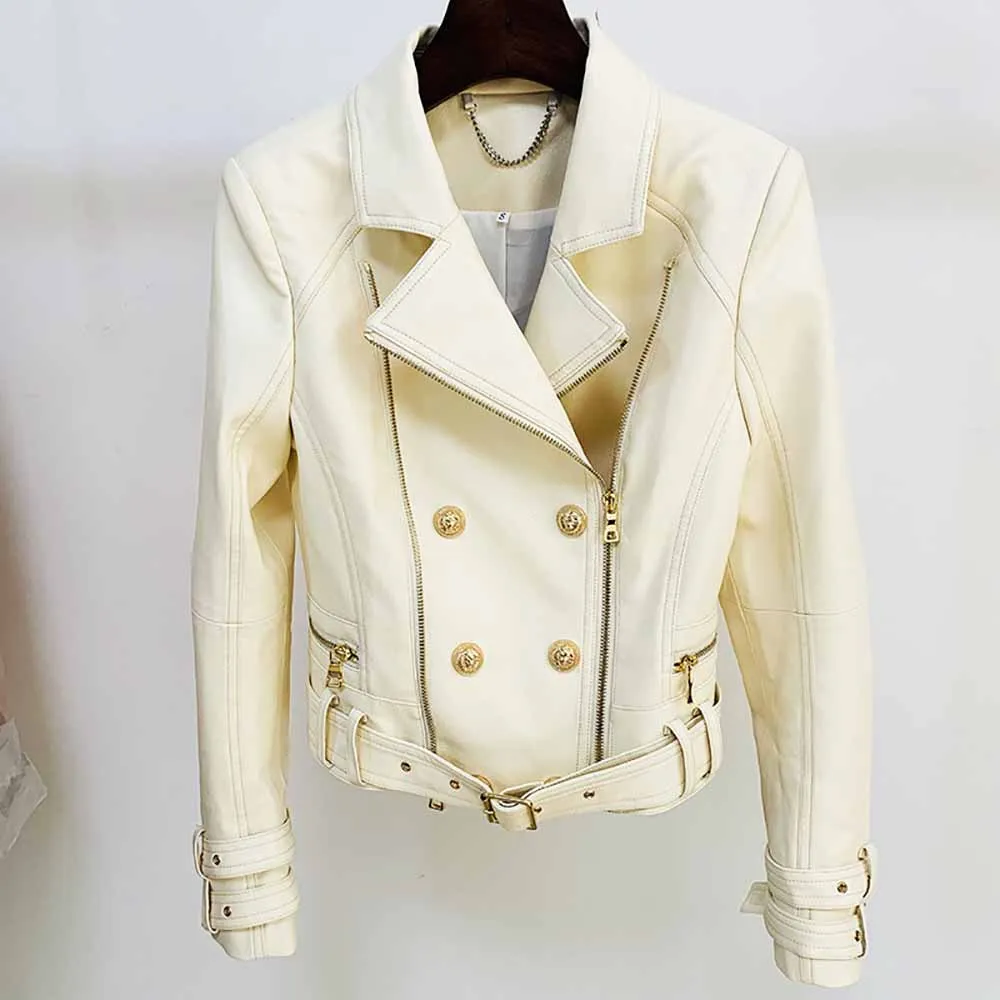 Women Zipper Leather Jacket Moto Biker Blazer